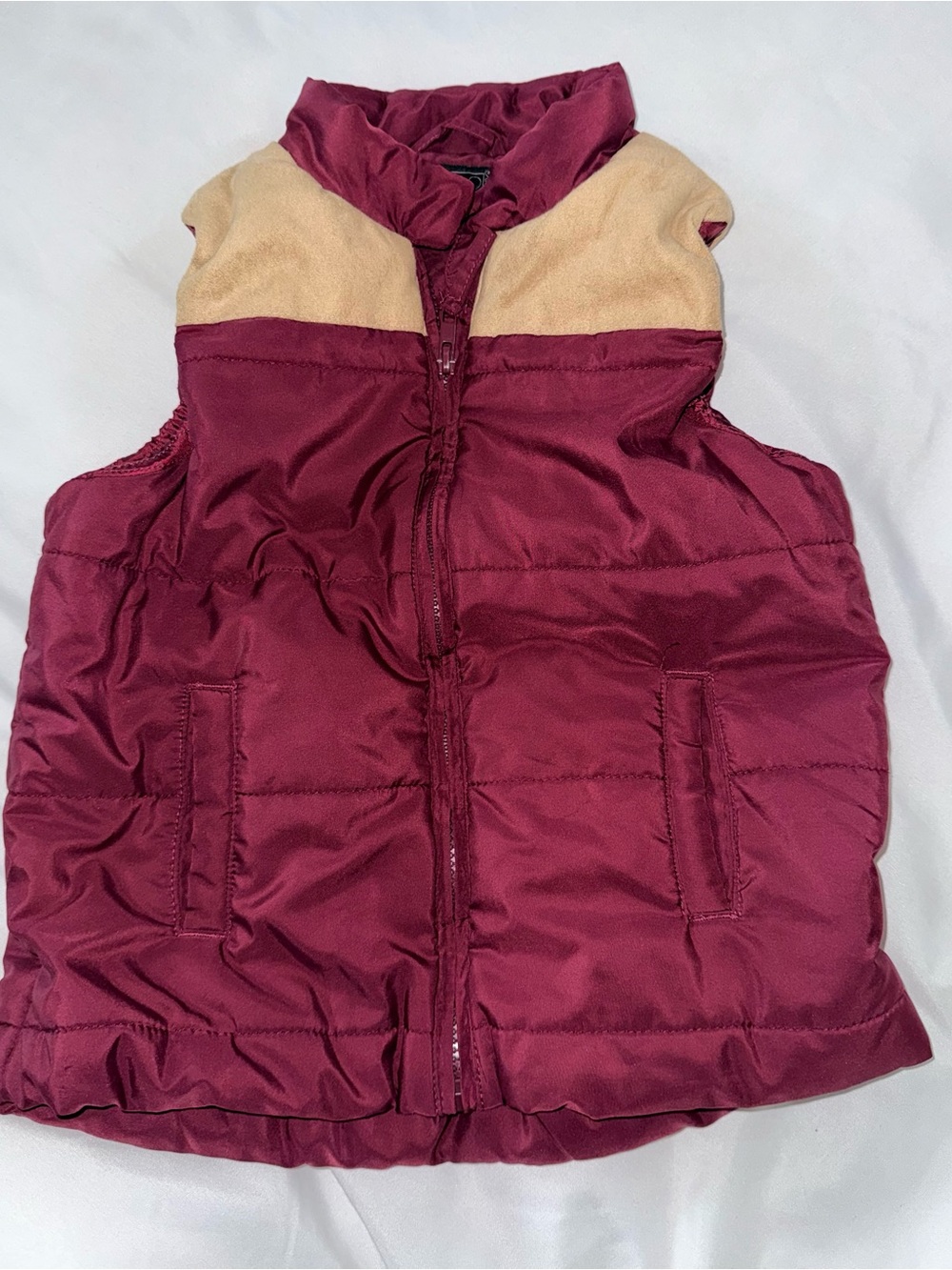 Shyanne Burgundy Quilted Puffer Vest with Tan Yoke